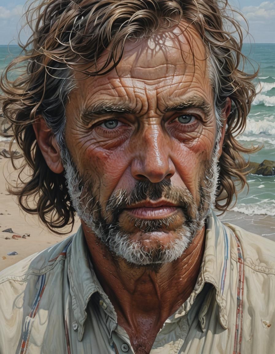 Hyperrealistic Portrait of a Man by the Sea