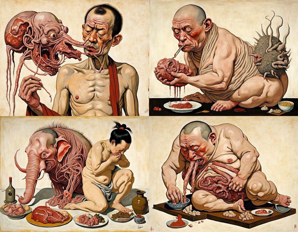 Grotesque Mythical Monk in Ukiyo-e Style
