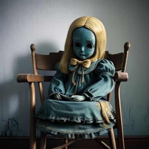 Eerie Doll in Abandoned Bungalow: Surreal Oil Painting