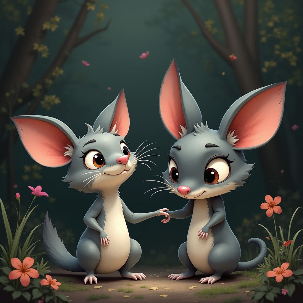 Friendly Wolf Cub and Mouse in Cartoon Style