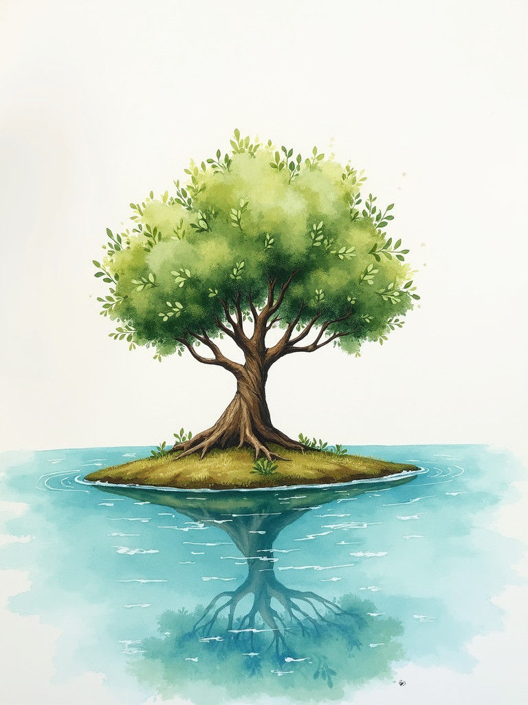 Olive Branch Island in Watercolor Pencil Style