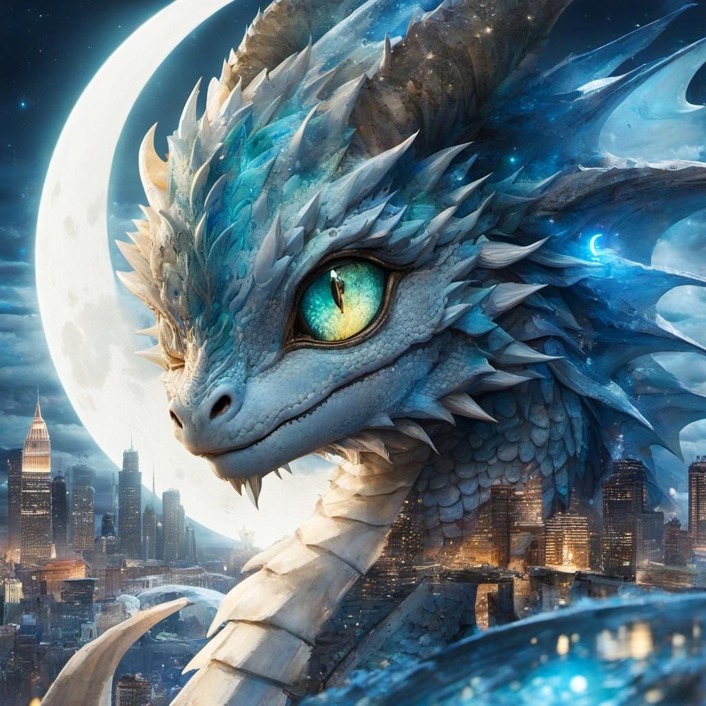 Mythical Dragon Cityscape in Anime Style