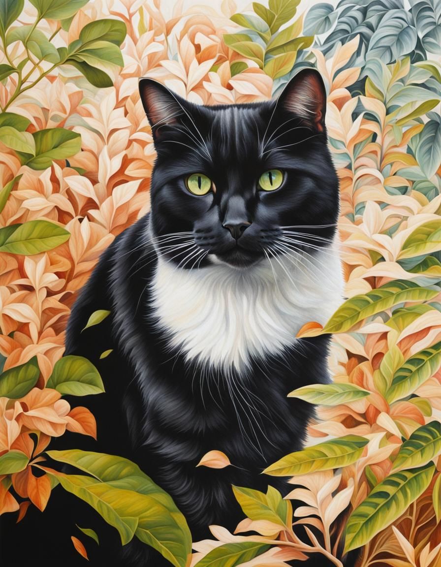Hyperrealistic Portrait of a Black and White Cat