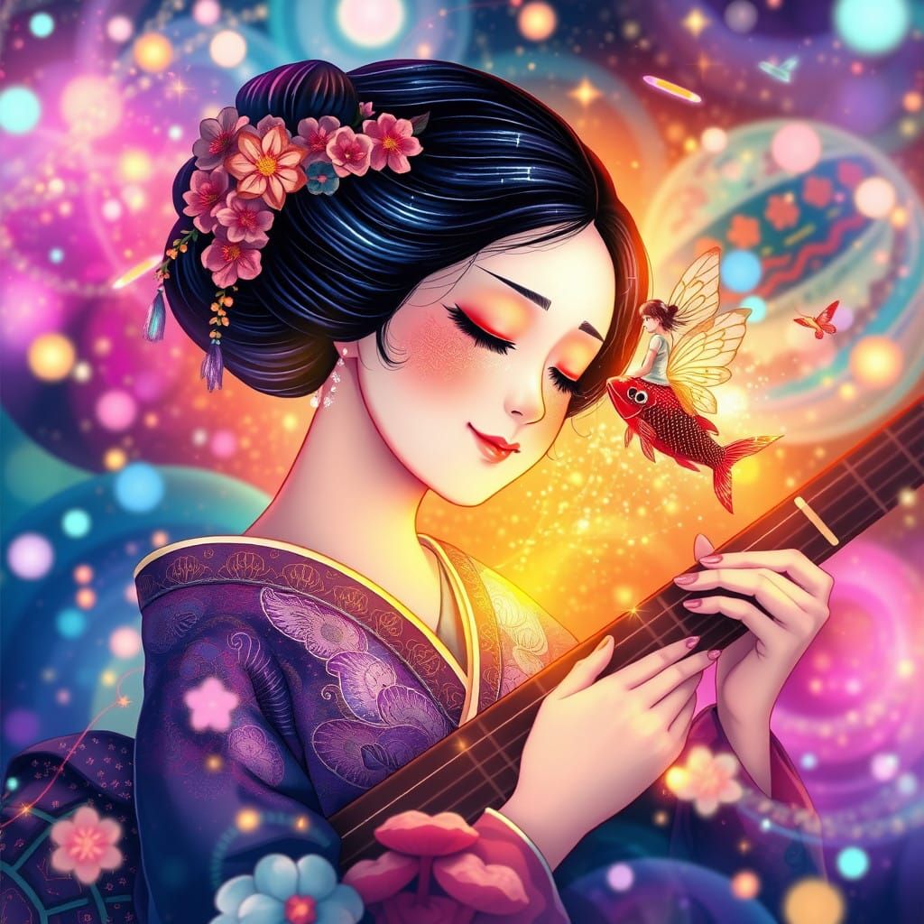 Ethereal Dreamscapes: Whimsical Japanese Geisha in Celestial...