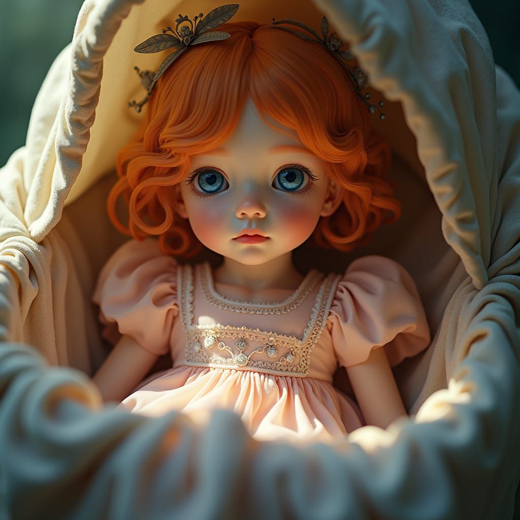 Girl with Orange Hair in Baby Carriage