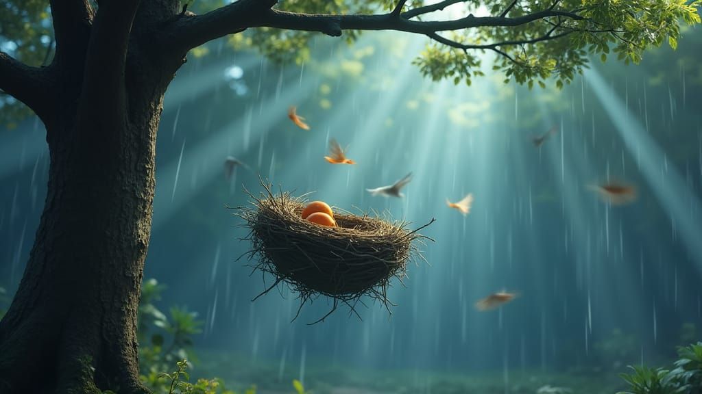 Nest Falls From Tree in Animated 3D Style