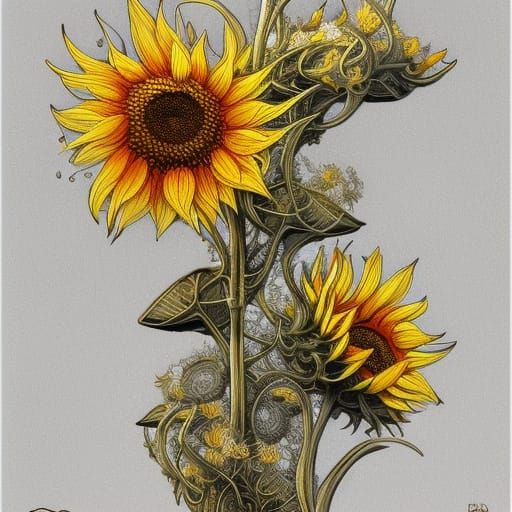 Detailed Zentangle Sunflower in Coloring Book Style
