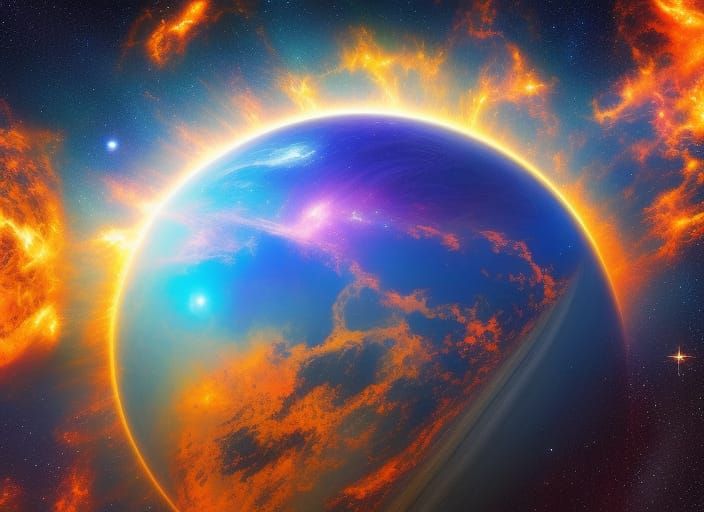 Cosmic Horror Landscape with Glowing Planet