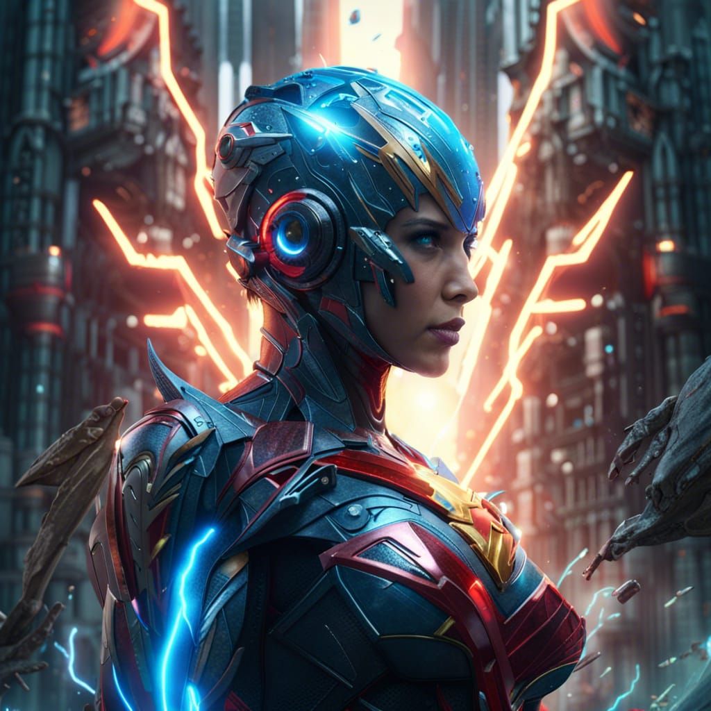 Cyborg Superwoman Battle in Detailed Digital Painting