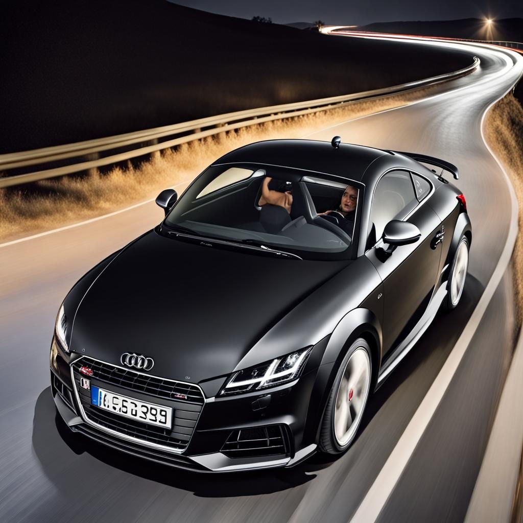 Sleek Black Audi TT Races Through the Night
