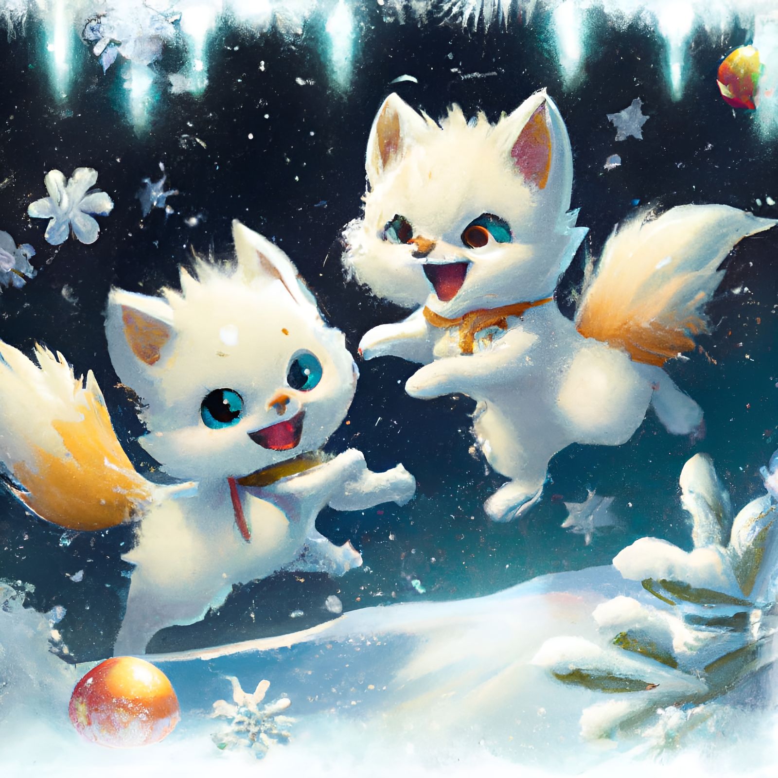 Chibi Snow Foxes in Winter Wonderland