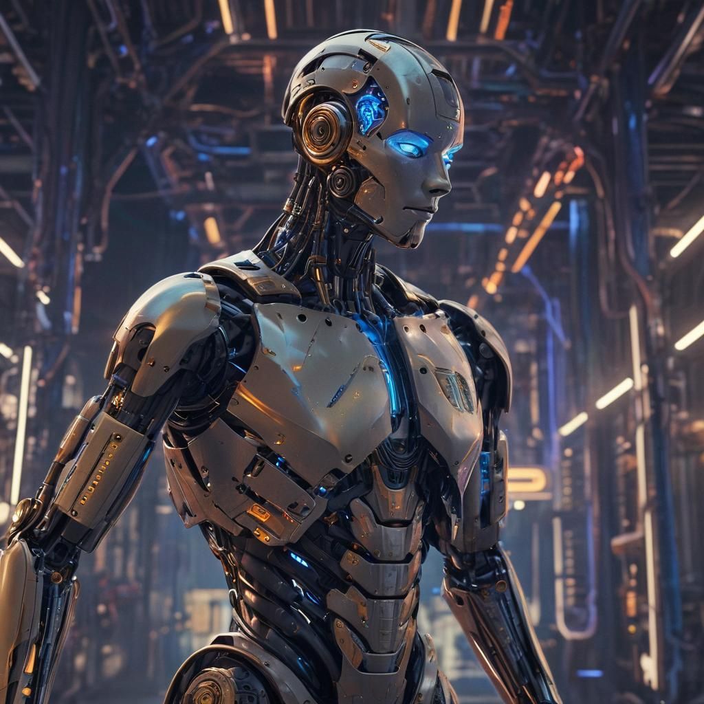 Futuristic Robot with Glowing Circuits in Sci-Fi Lab