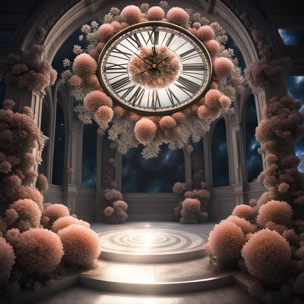 Galactic Flower Clock Silhouette in Photorealistic CGI