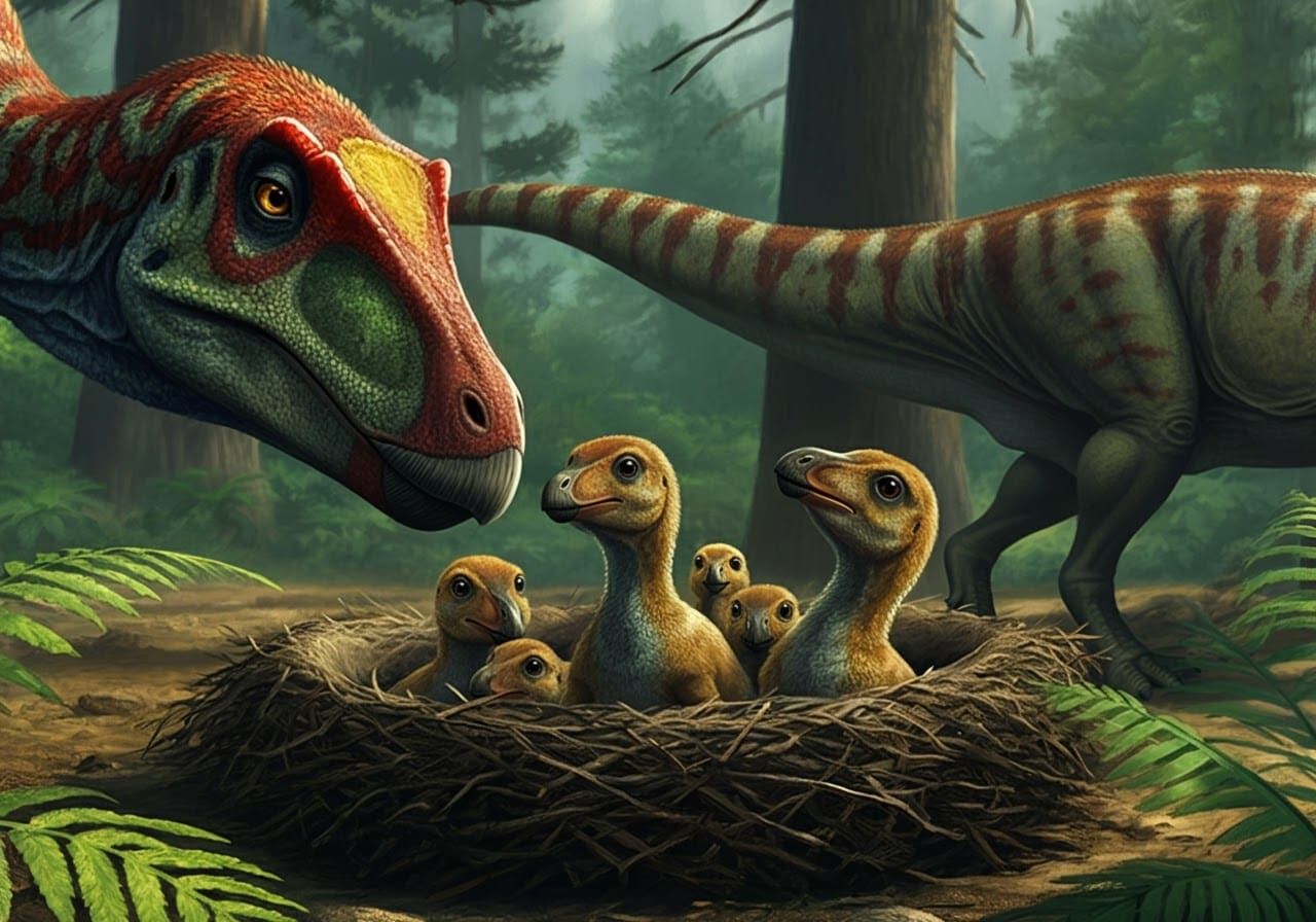 Loving Maiasaura Family in Cretaceous Forest