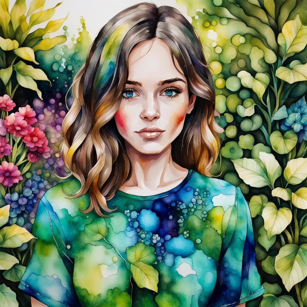 Alcohol Ink Portrait in a Garden