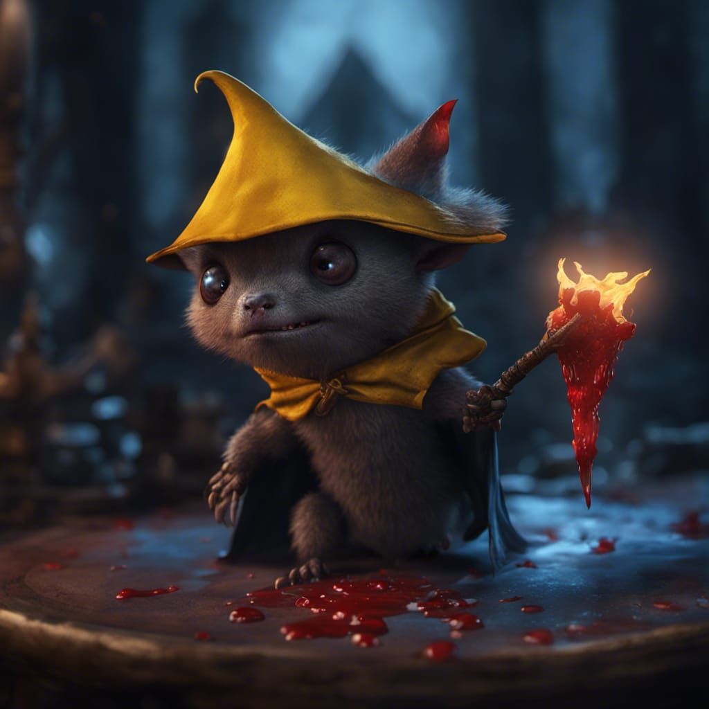 Cute Bat in Bonnet with Bloody Dagger