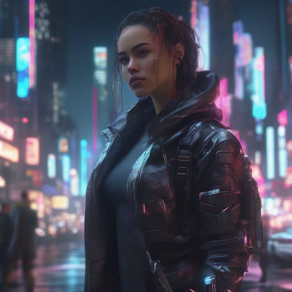 Cyberpunk Female Character in Futuristic City