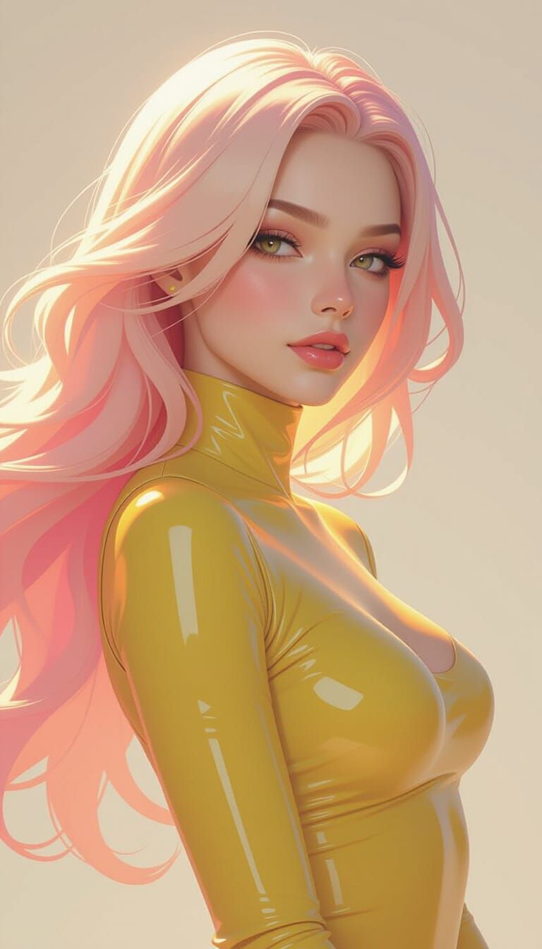 Surreal Futuristic Portrait with Flowing Ribbon Hair