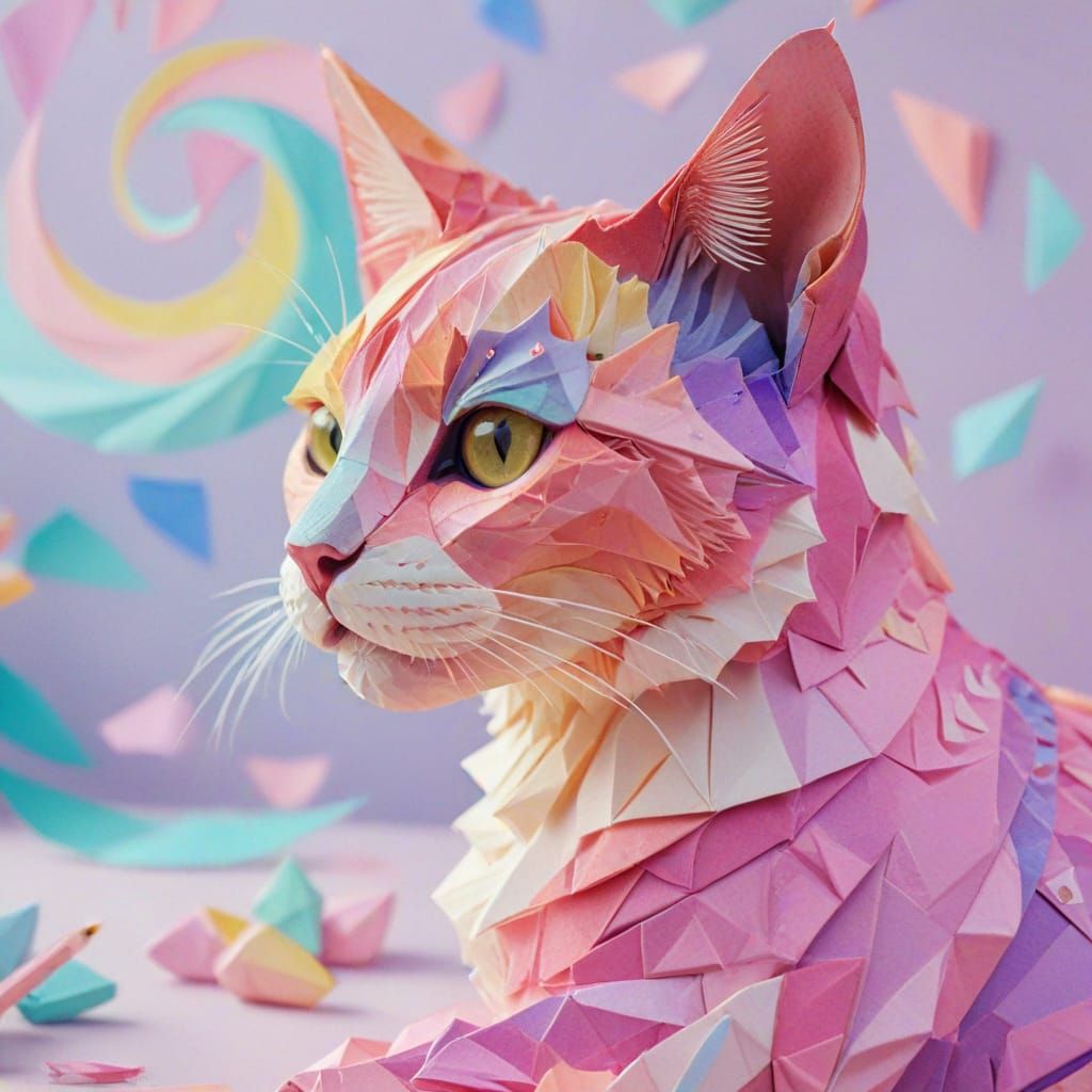Whimsical Origami Cat in Papercraft Wonderland
