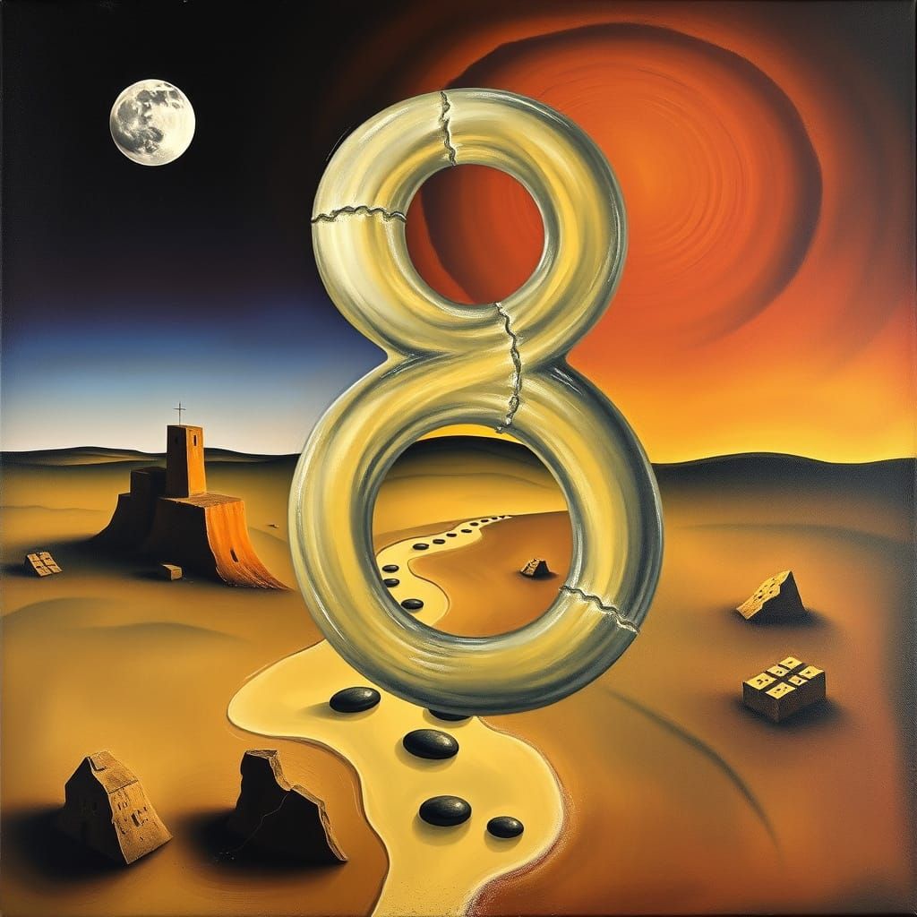 Surreal Number 8 Melts in a Dreamlike Matte Canvas Scene