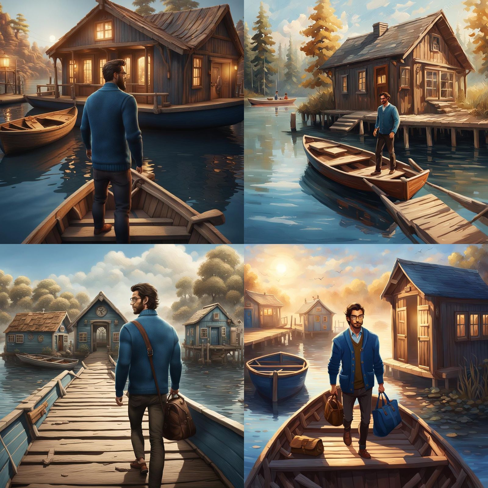 Man Exiting Boat in Detailed Matte Painting