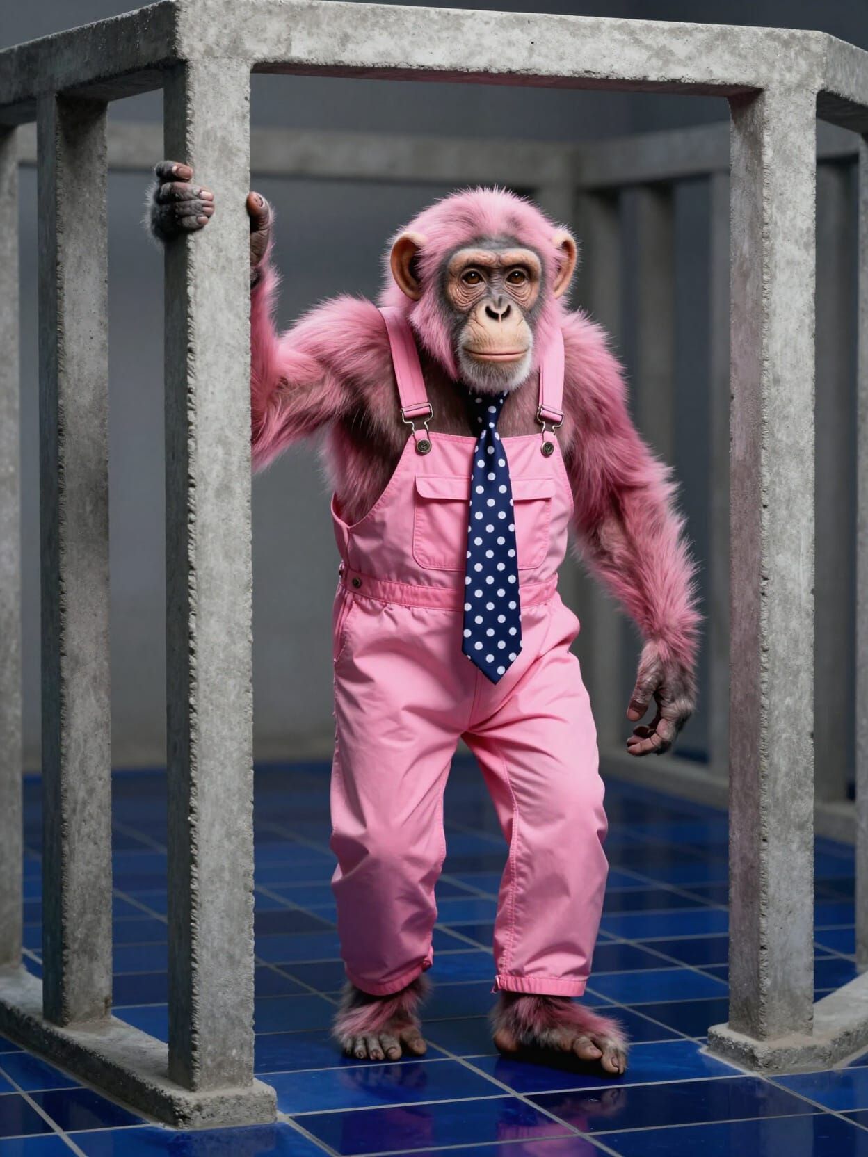 Pink Haired Chimp in Overalls in Surreal Lynchian Style