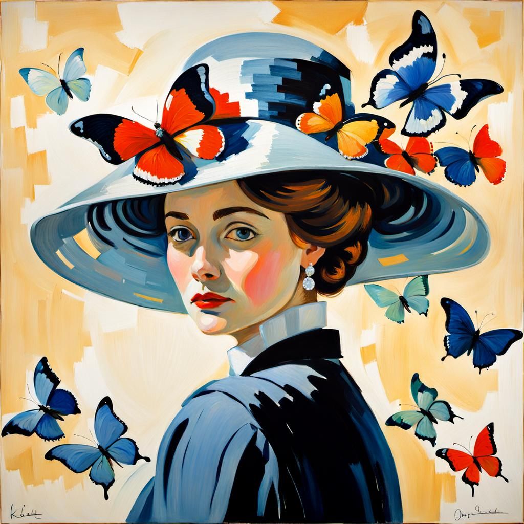 Impressionistic Lady with Butterflies, Klimt Style