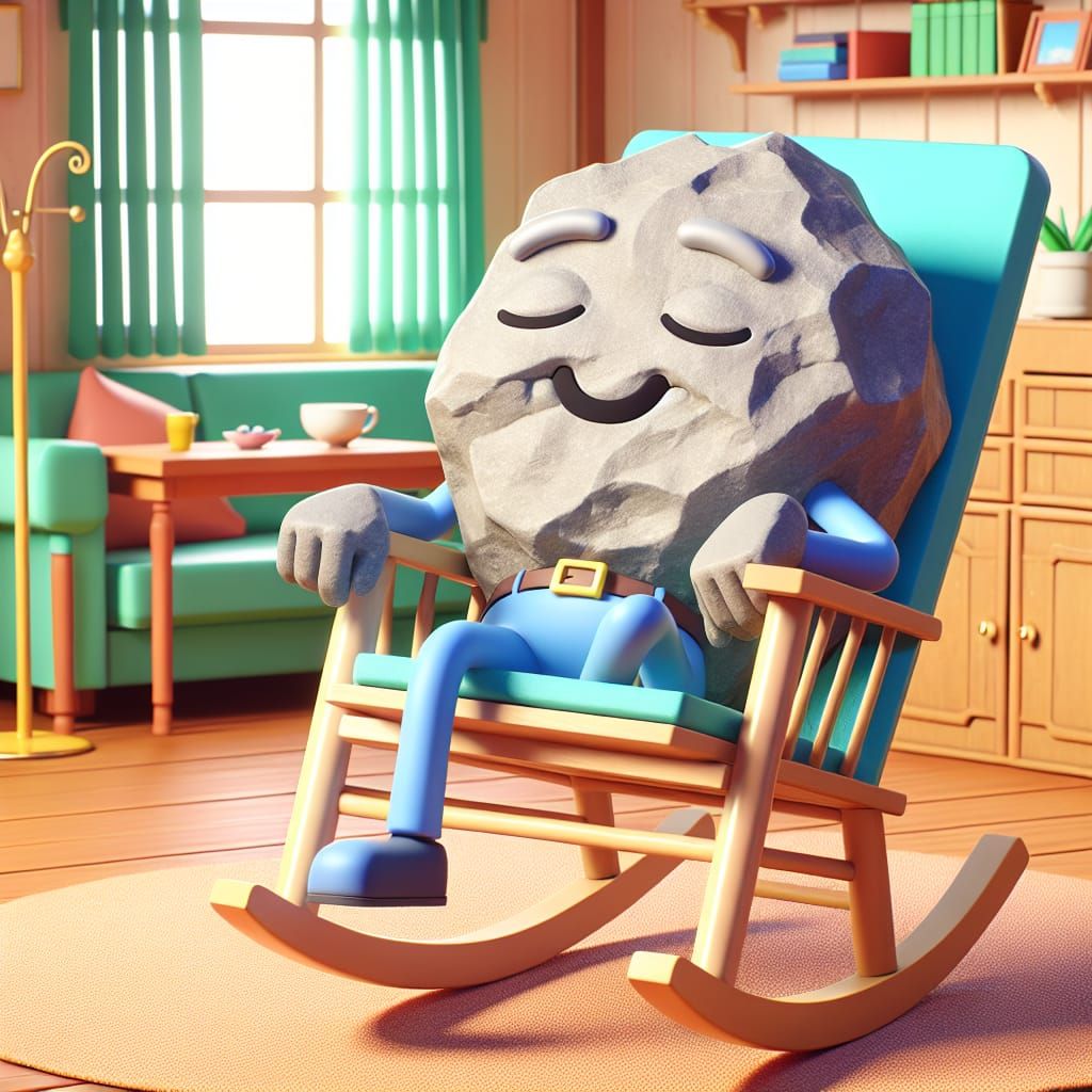Blissful Rock Character in Cozy Animated Living Room
