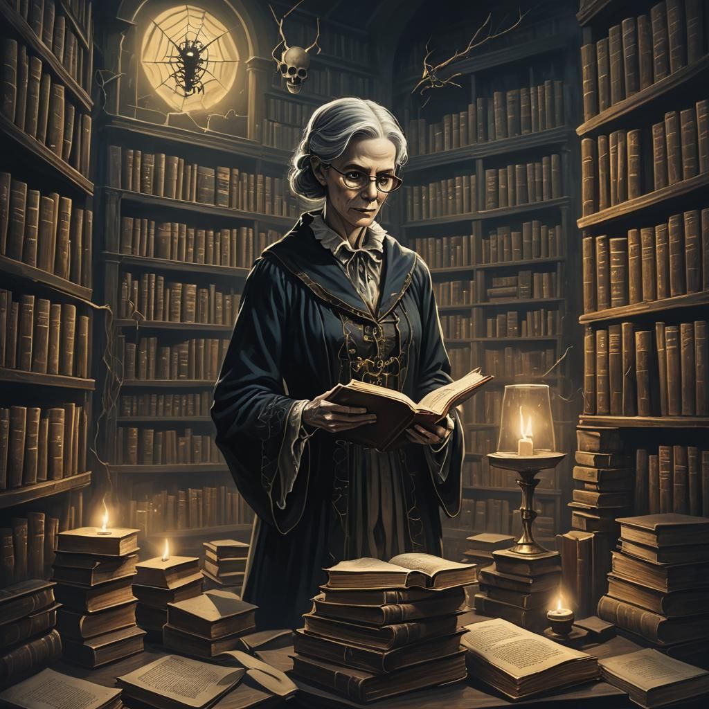 The Undead Librarian in Dark Fantasy Illustration