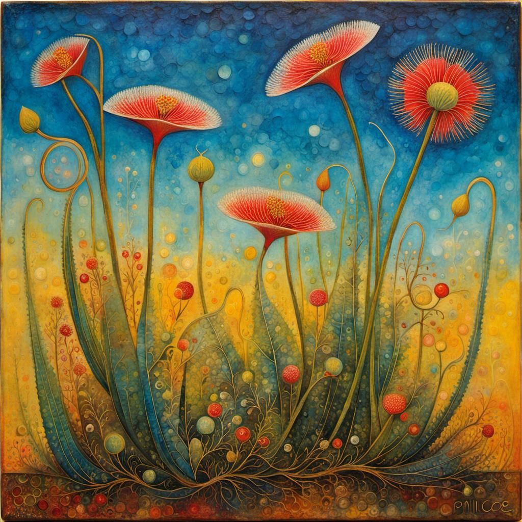 Encaustic Drosera Impasto Painting Inspired by Klee