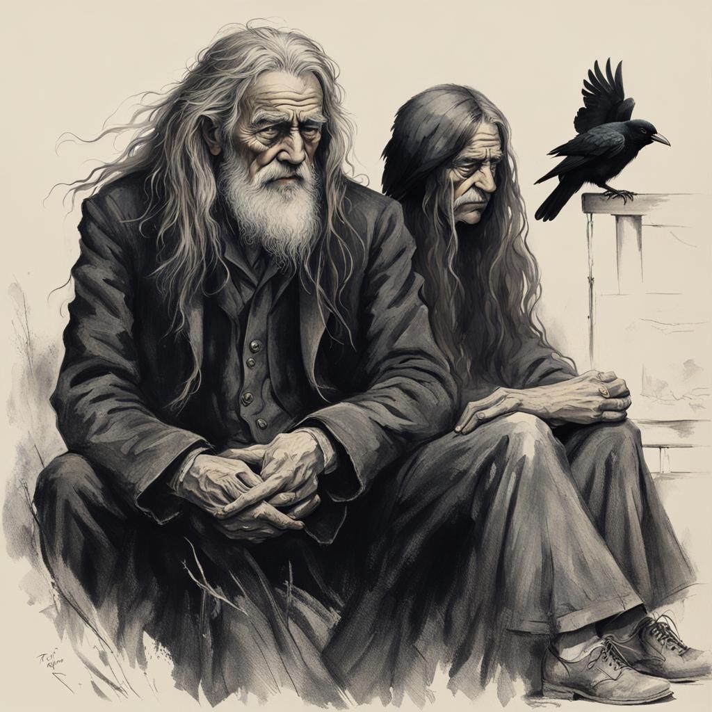 Forlorn Old Man Reflecting on Youth