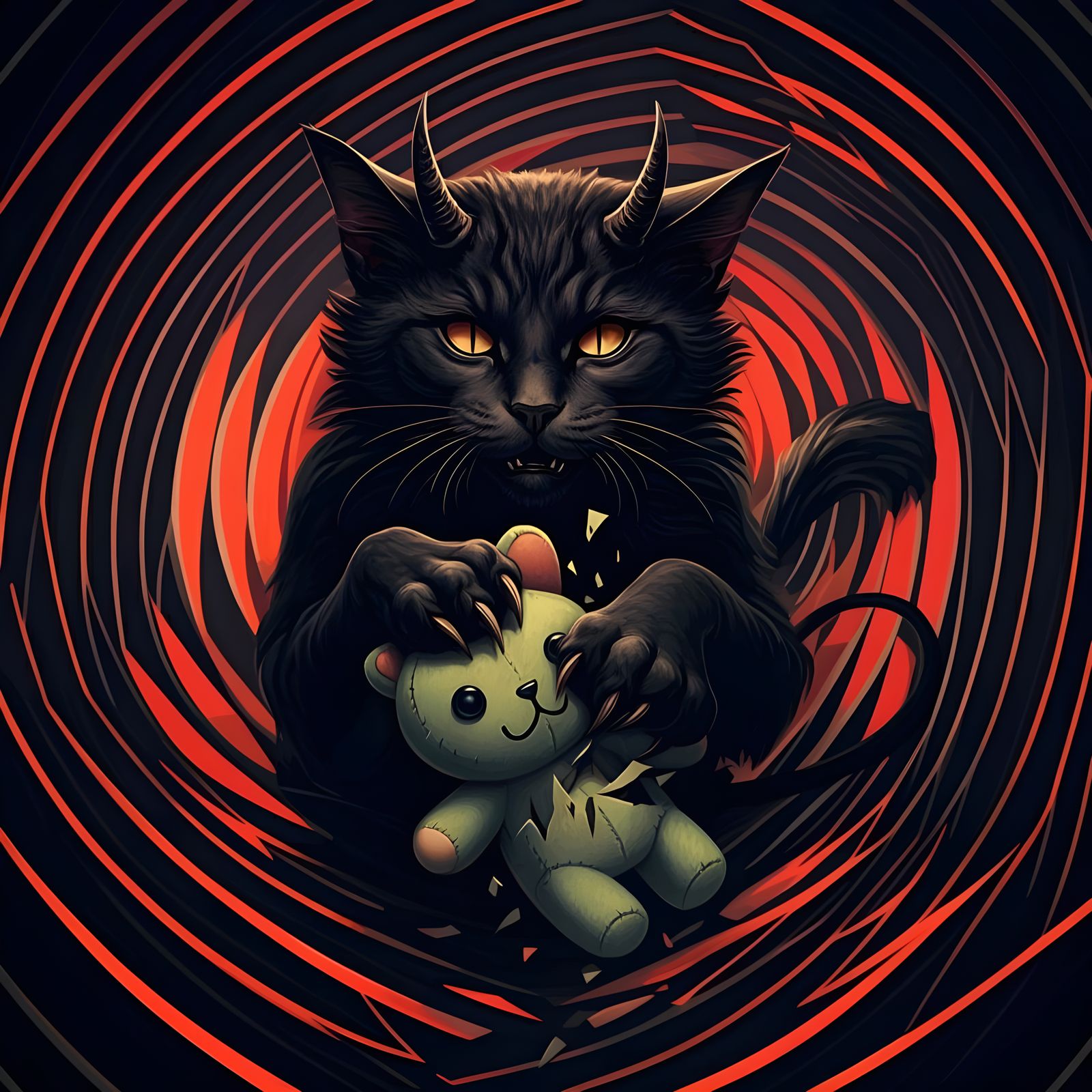 Demonic Cat in Op Art Style