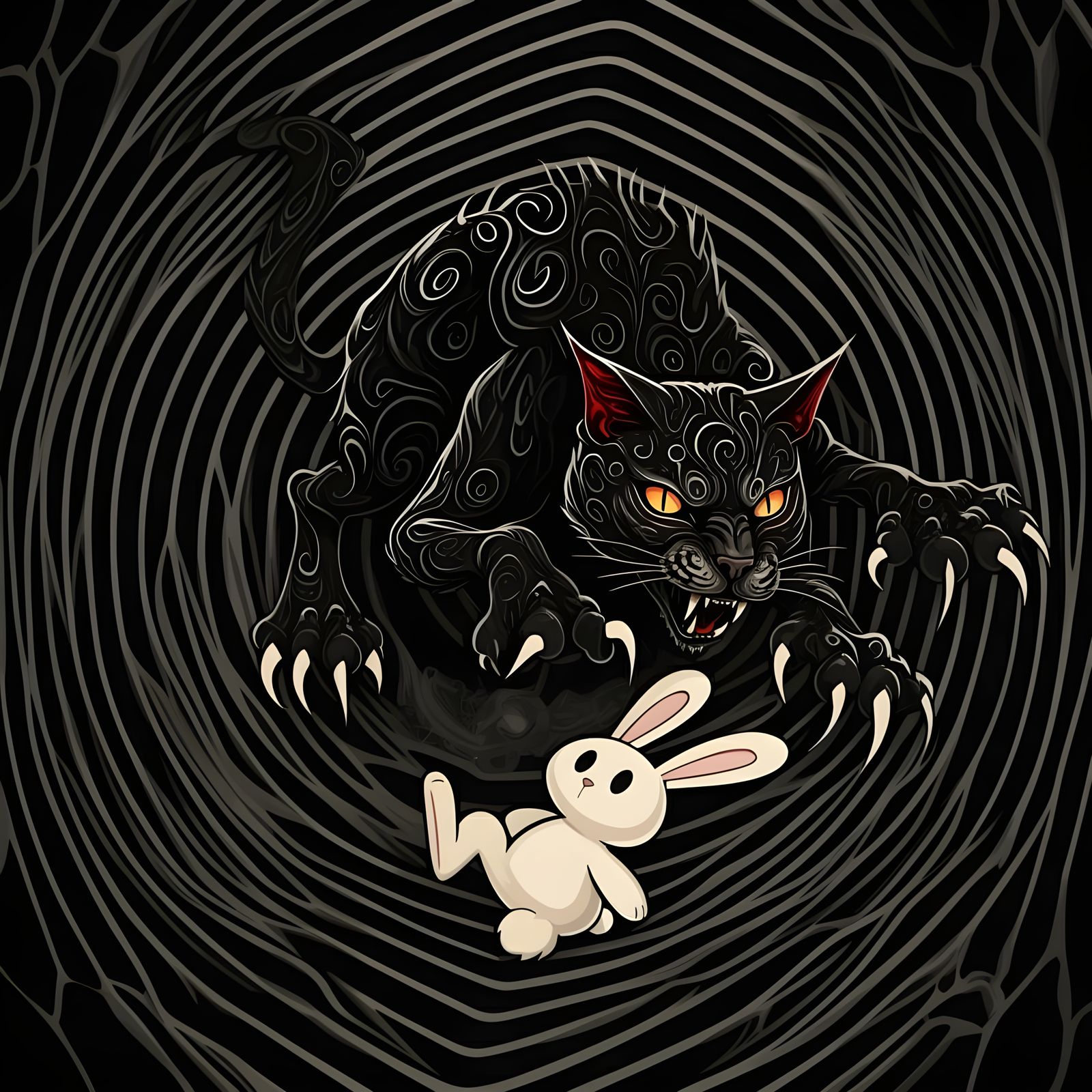 Demonic Cat in Op Art Setting