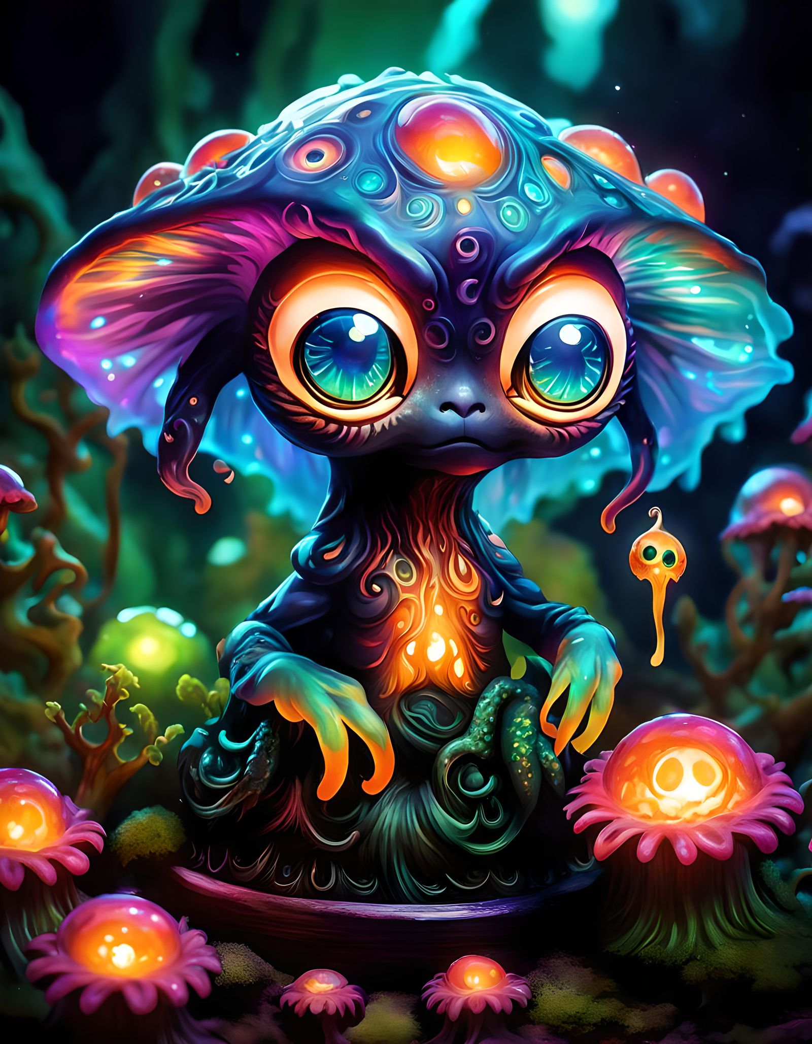 Adorable Eldritch Deity in Mystical Jungle