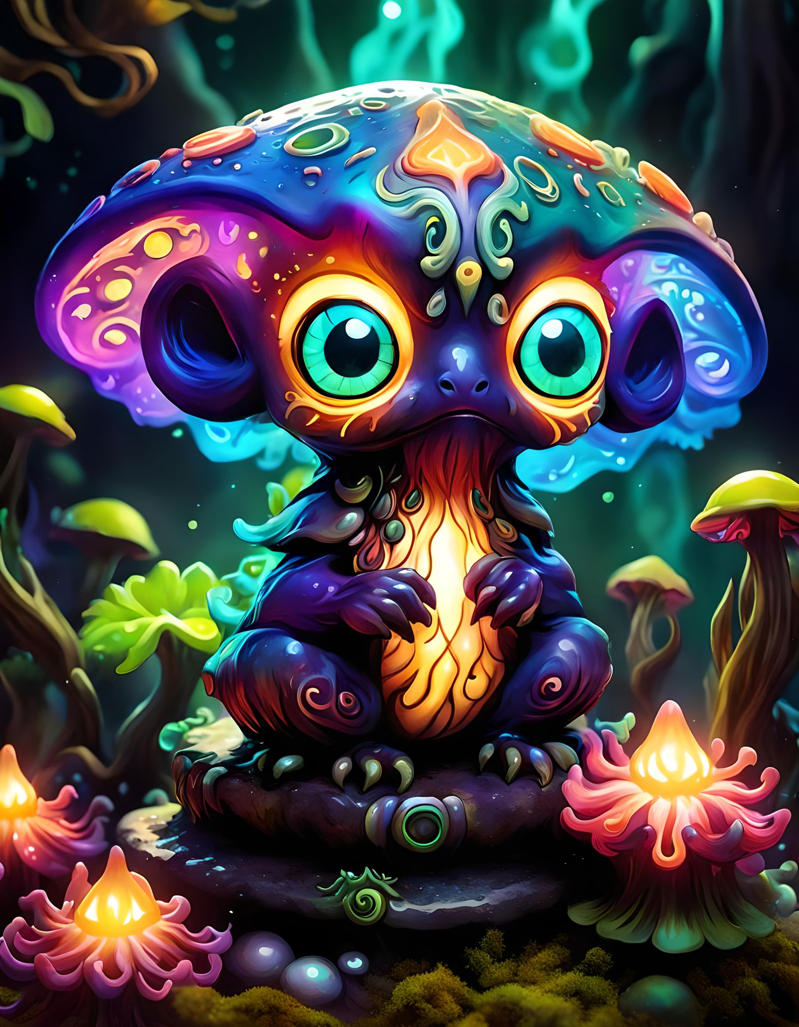Adorable Eldritch Deity in Mystical Jungle