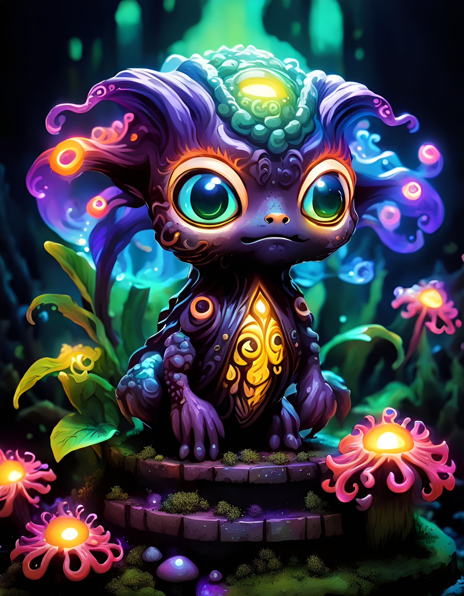 Adorable Eldritch Deity in Mystical Jungle