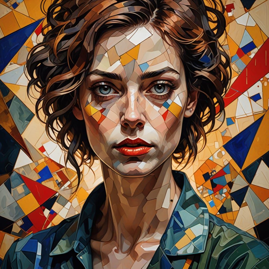 Geometric Fauvism Portrait in Cubist Art Deco Style