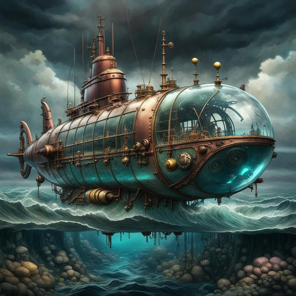 glass submarine on a stormy day