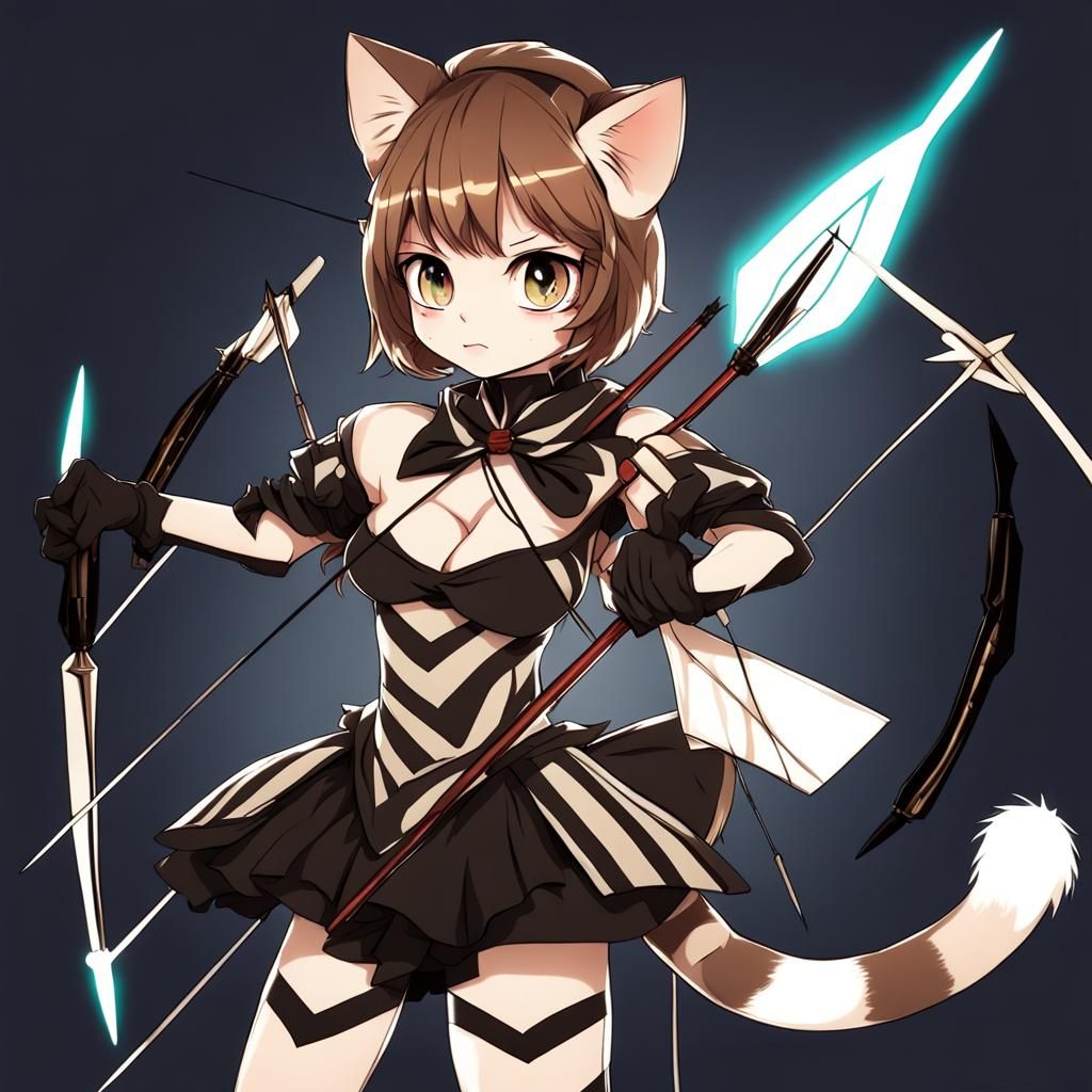 Anime Cat Archer in Glowing Suit