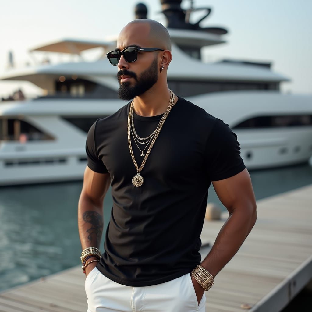 Young Egyptian Man on Dock in Realistic Style