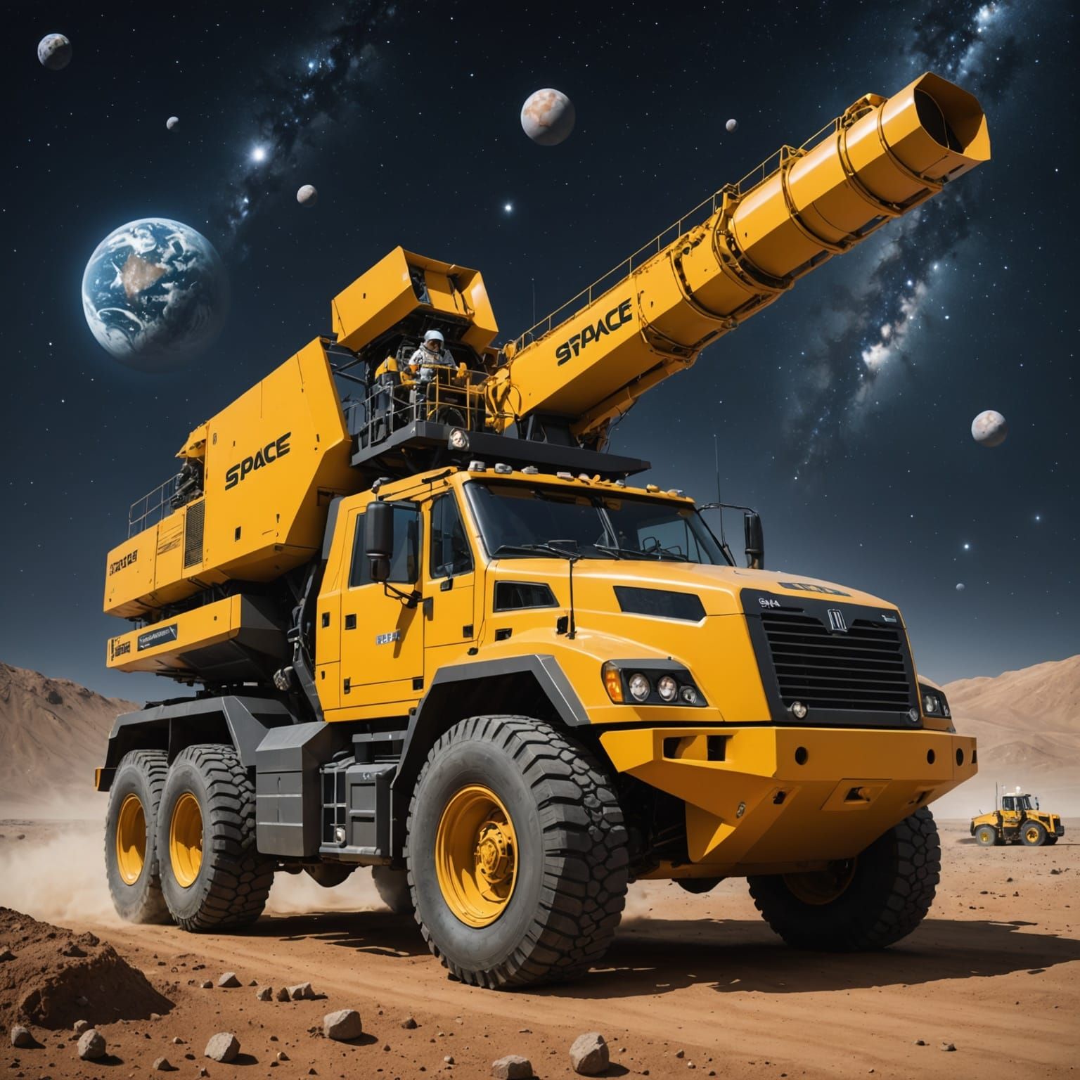 Futuristic Space Construction Vehicle in Orbit