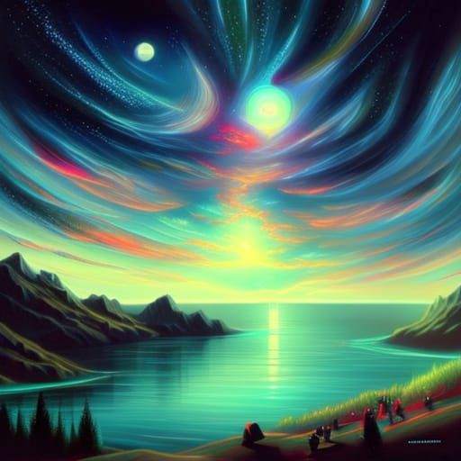 Ethereal Aurora Night Sky Painting in Artstation Style