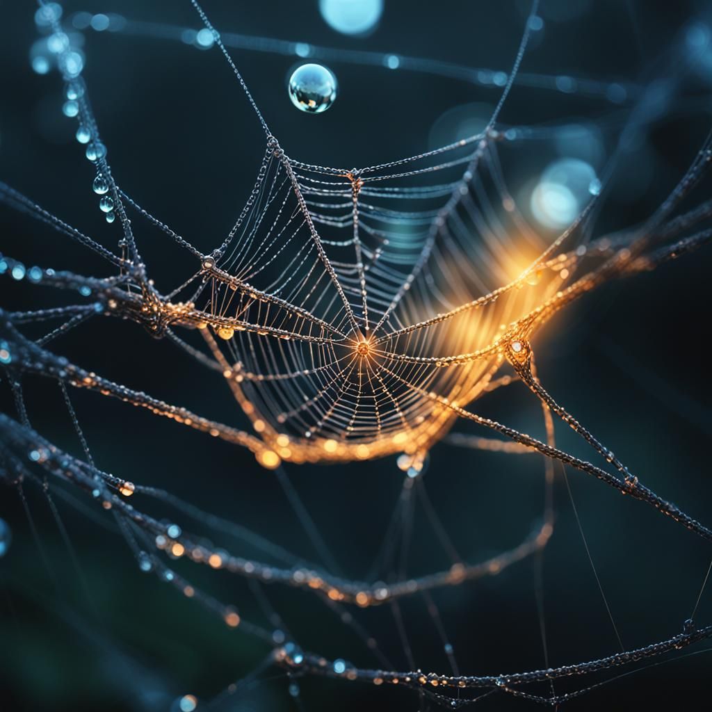 Glistening Spiderweb: Macro Digital Art