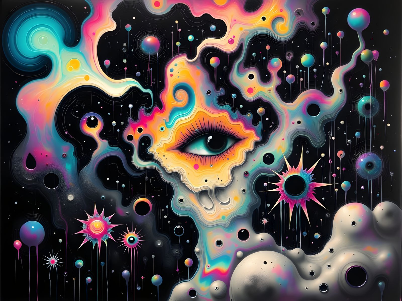 Surreal Vortex of Existential Despair in Neon Hues