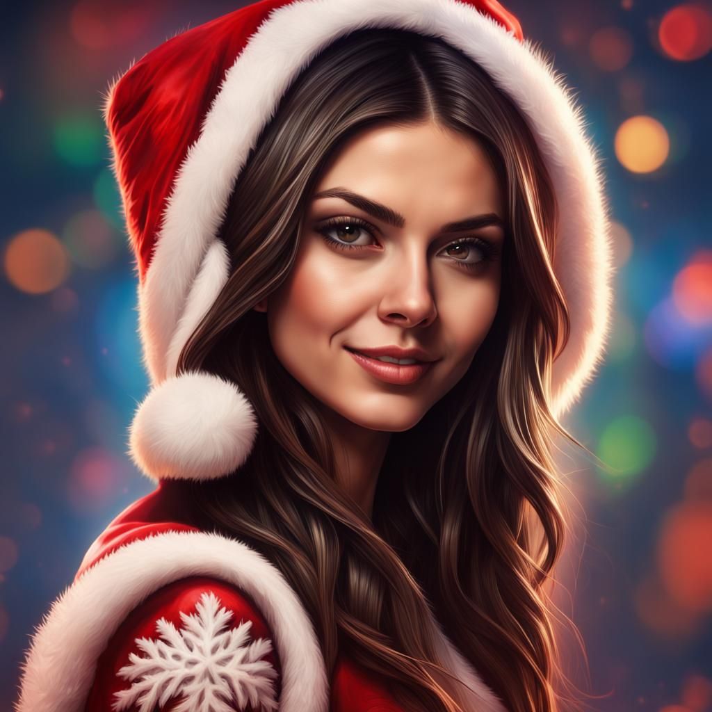Victoria Justice in Santa Outfit: Hyperrealistic Splash Art