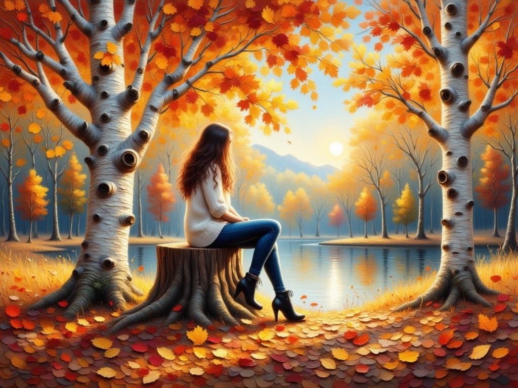 Autumn Forest Scene in Impasto Impressionist Style