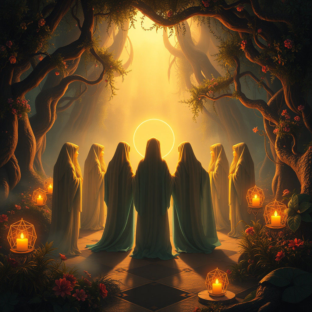 Mystical Gathering in Ethereal Fantasy Landscape