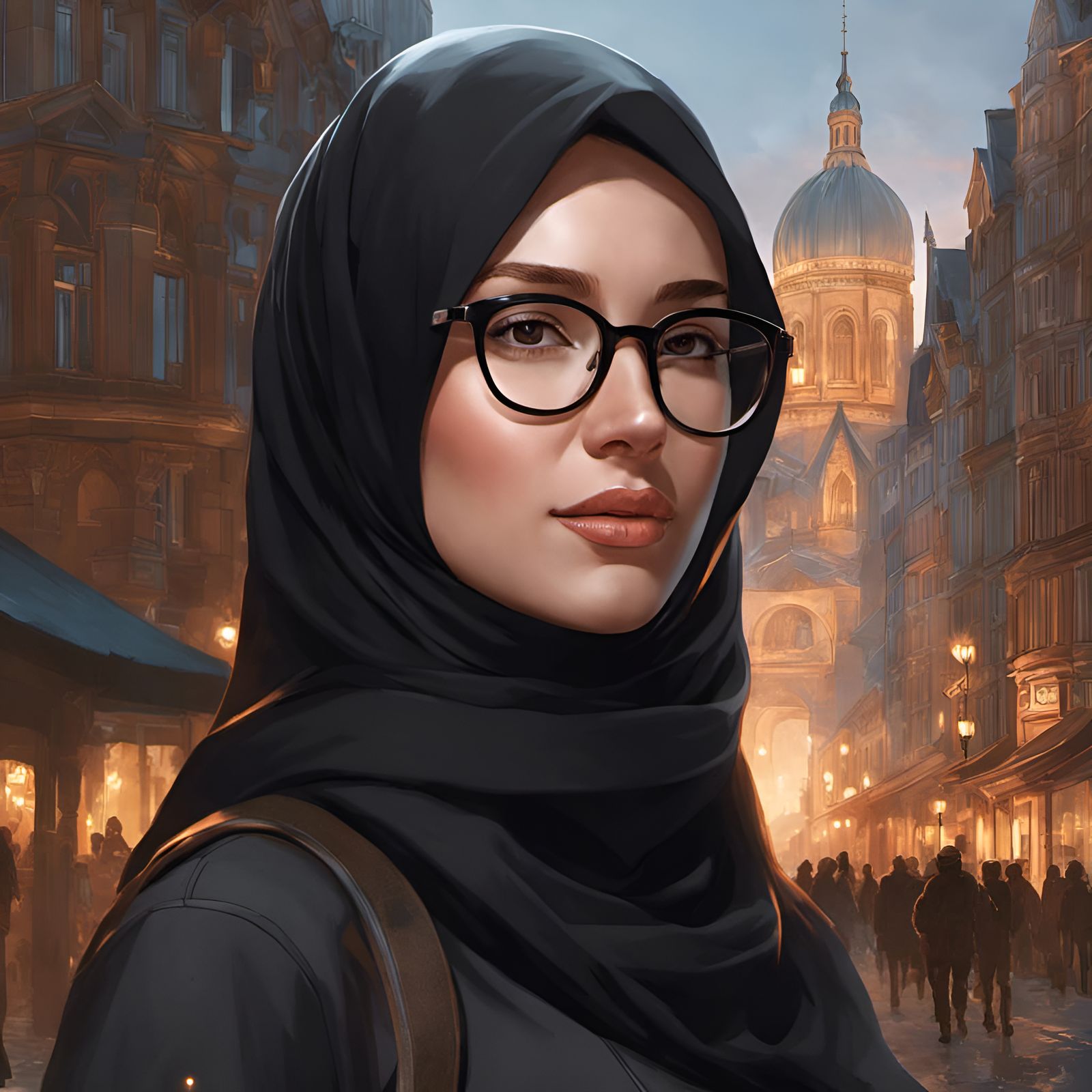German Student in Hijab: Photorealistic Portrait