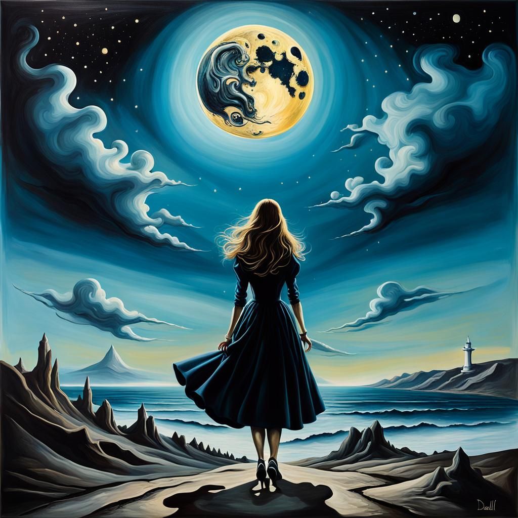 Surreal Moonlit Night: A Melting Oil Painting