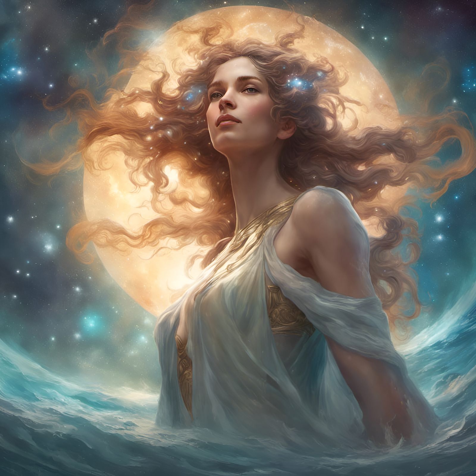 Luminous Celestial Goddess in Renaissance Style